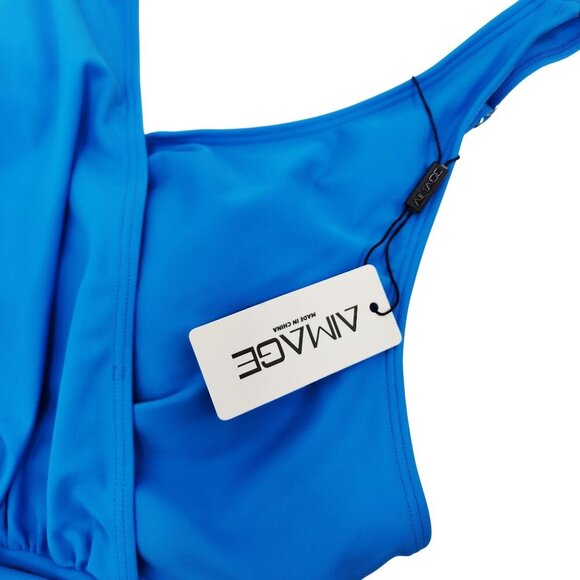 Womens Blue One-Piece Swimsuit Adjustable Straps & Ruched Front Aimage Size XL - Picture 4 of 7